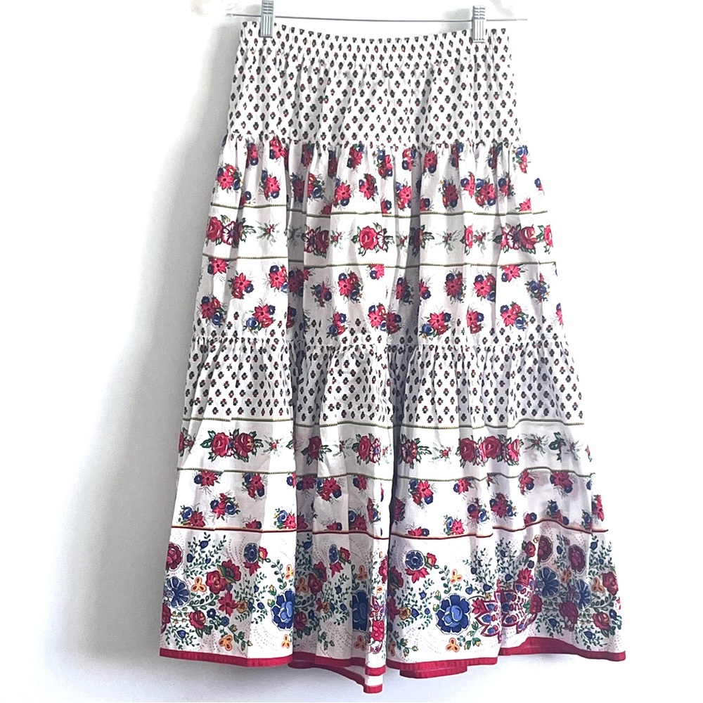 Vintage LizSport Floral Cottagecore Tiered Midi Skirt Festival Boho Size Large